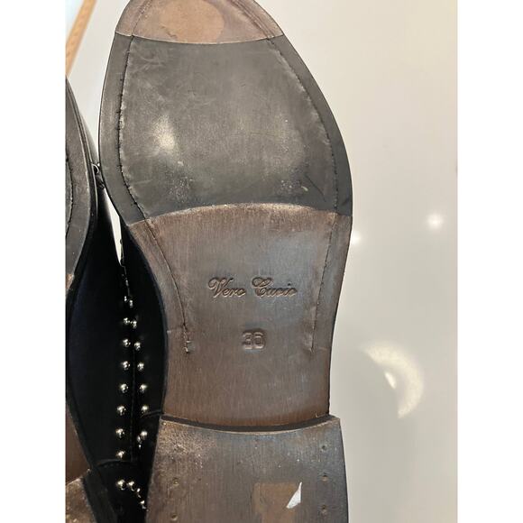 BOEMOS Black Silver Leather Studded Fringe Wingtip Slip On Loafers Size 36 - Picture 8 of 13